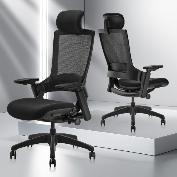 CLATINA Ergonomic High Swivel Executive Chair with Adjustable Height Head 3D Arm Rest Lumbar Support and Upholstered Back for Home Office Black Mesh/High Back - Image 2