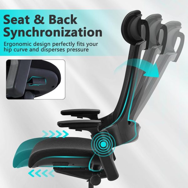 CLATINA Ergonomic High Swivel Executive Chair with Adjustable Height Head 3D Arm Rest Lumbar Support and Upholstered Back for Home Office Black Mesh/High Back - Image 4