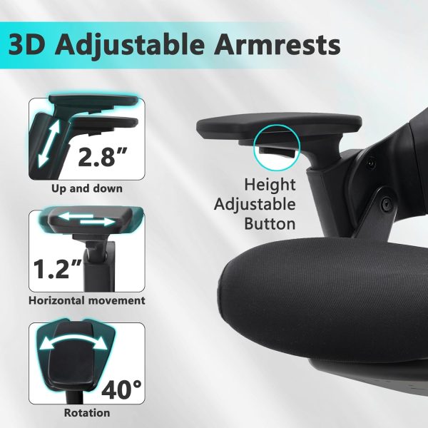 CLATINA Ergonomic High Swivel Executive Chair with Adjustable Height Head 3D Arm Rest Lumbar Support and Upholstered Back for Home Office Black Mesh/High Back - Image 5