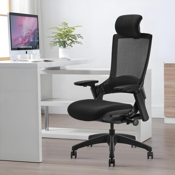 CLATINA Ergonomic High Swivel Executive Chair with Adjustable Height Head 3D Arm Rest Lumbar Support and Upholstered Back for Home Office Black Mesh/High Back - Image 9